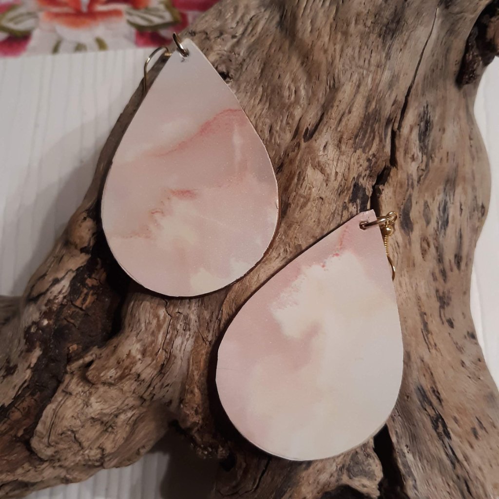 Marble Look Wood Teardrop Earrings 12$